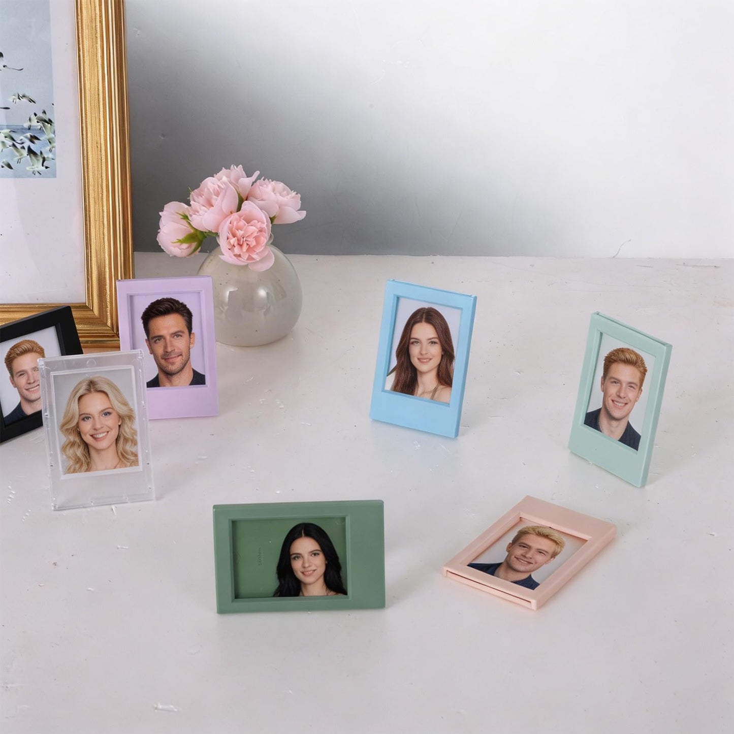 Wopgrty 18 Pack 2x3 Mini Photo Frames Set, 9 Colors Mini Picture Frames with Stand, 3 Inch Polaroid Picture Frame for Living room, Bedroom, Study and Children's Room