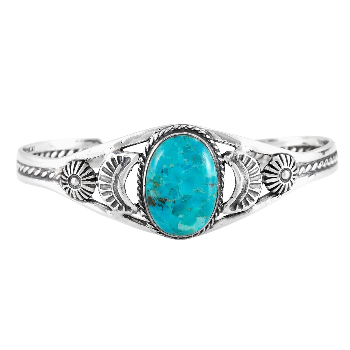 Turquoise Bracelet Sterling Silver 925 Genuine Gemstones Cuff Bracelet (Turquoise)