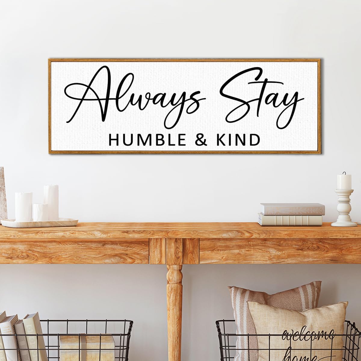 Always Stay Humble & Kind Sign Wall Art Decor Rustic Farmhouse Home Canvas Framed Print for Living Room Entryway Wall Decor,Lets Stay Family Home Rustic Hanging Decoration