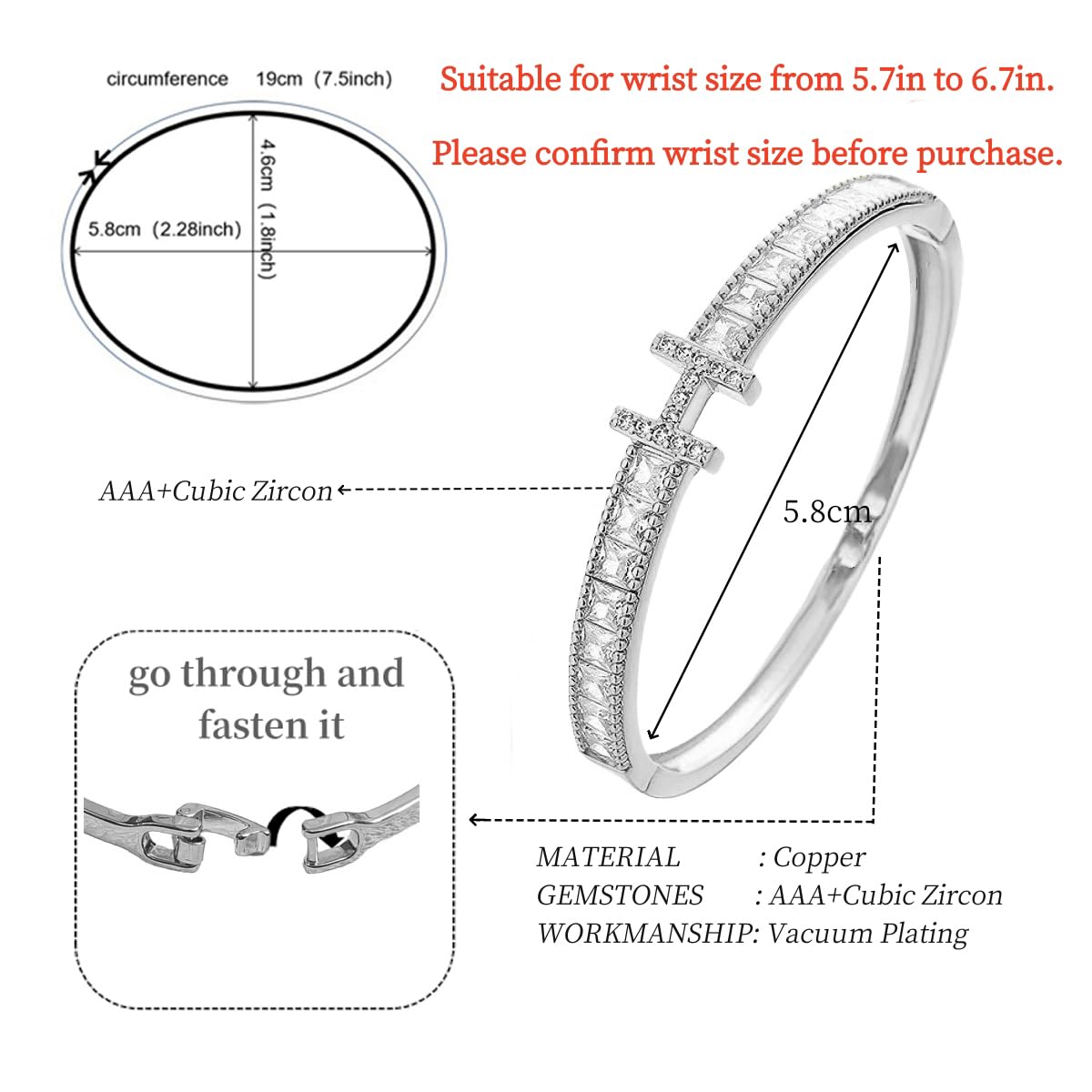 Letter H Bangle Bracelet for Women Personalized Cubic Zirconia Bracelets Love Bangles Bracelets Gifts for Her (S)