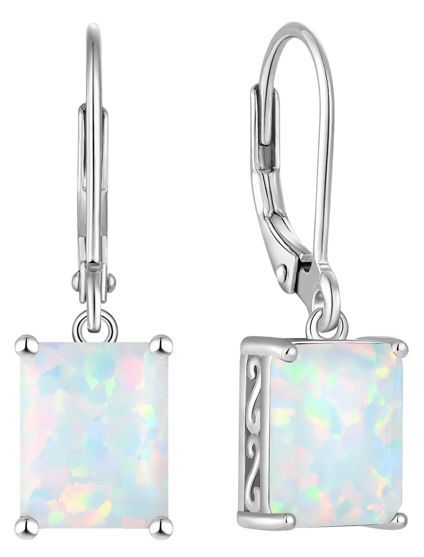 YL Solitaire Dangle Drop Earrings 925 Sterling Silver Leverback Earrings 8X10MM Square Created Opal Jewelry