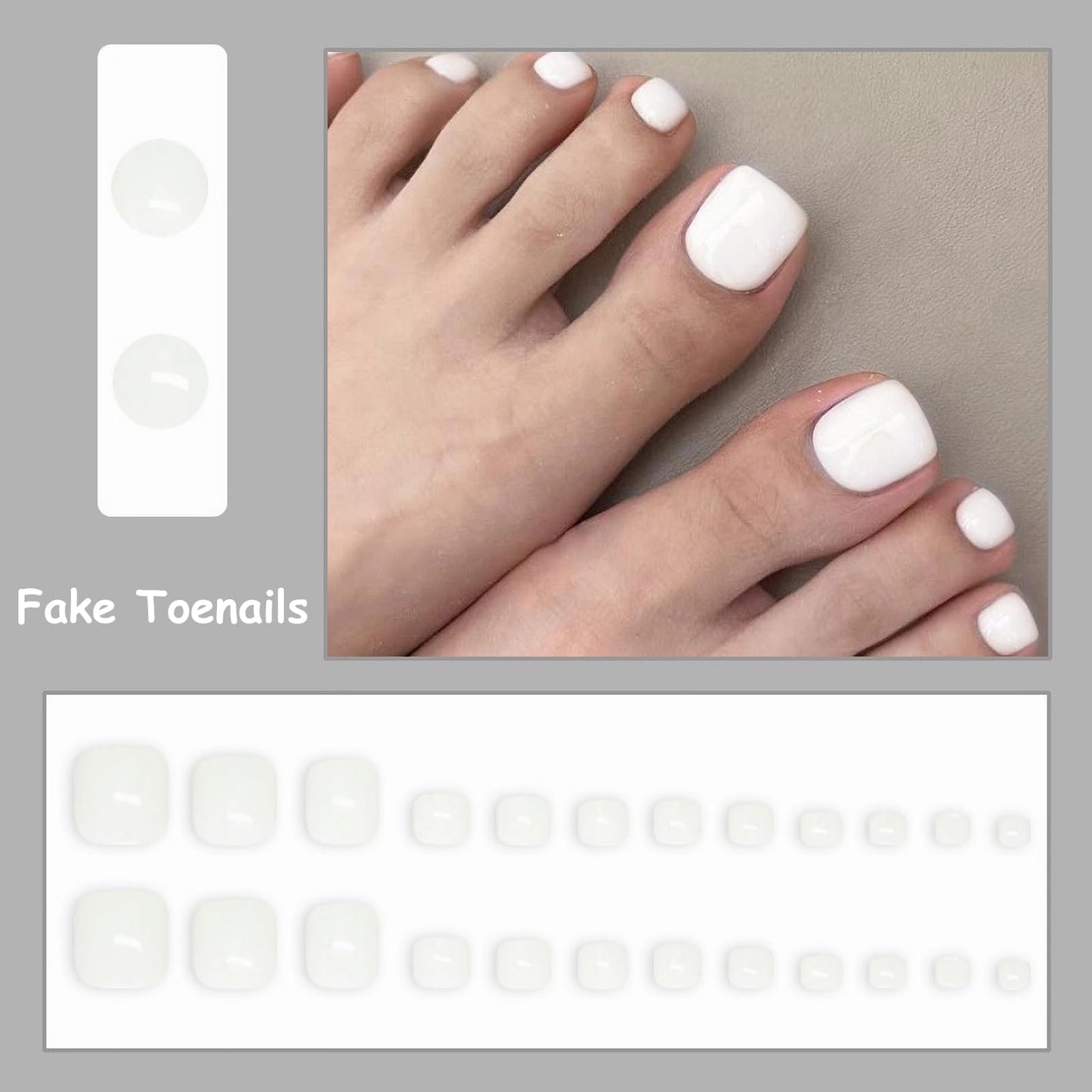 MISUD Press on Toenails - Fake Toe Nails, Acrylic Toenail White Design 24 pcs