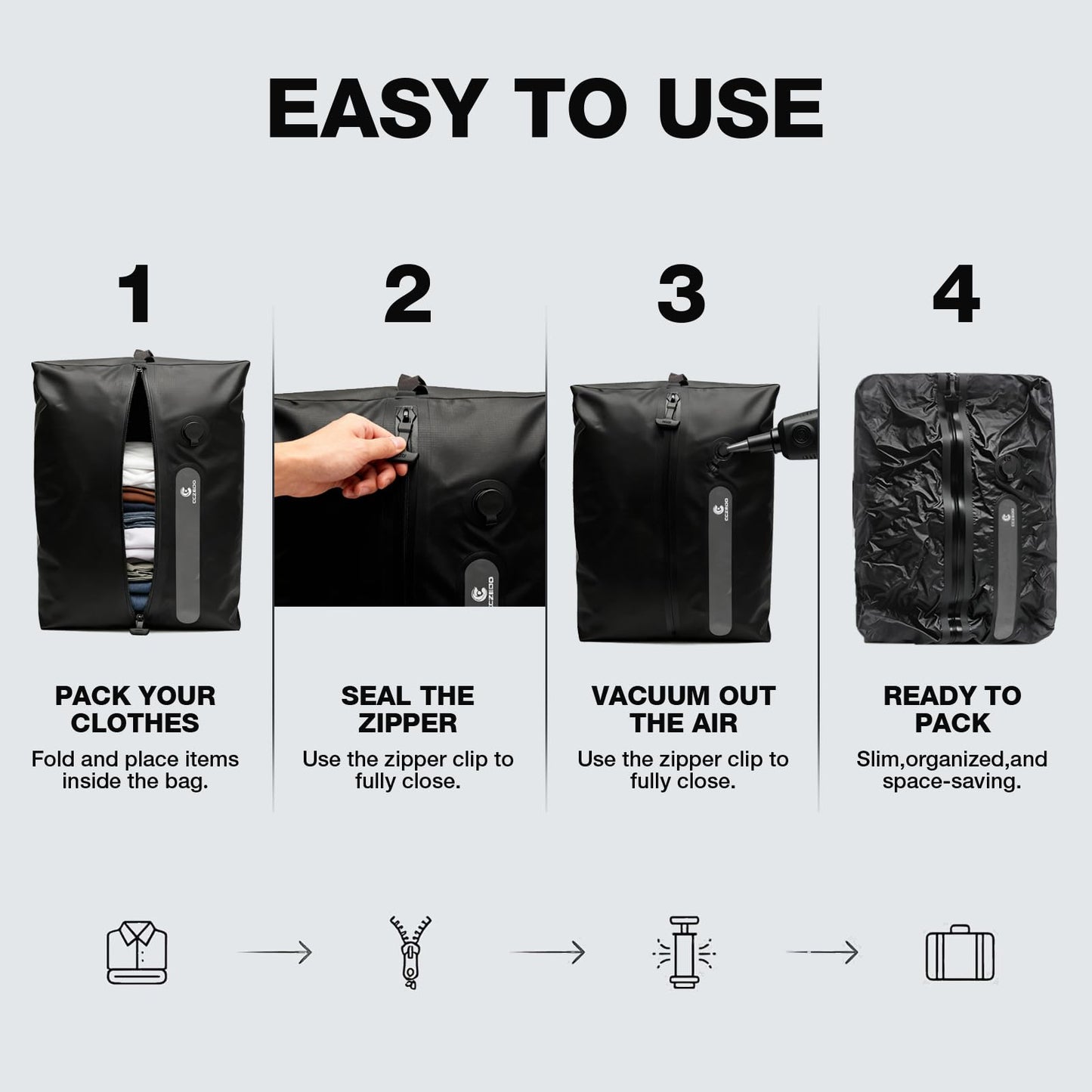 Travel Vacuum Storage Bags with Portable Pump, 3 Pcs IP68 Reusable Extra Large Compression Storage Bags, Space Saver for Clothes, Blanket, Comforter, Fits 20-28 Inch Suitcase, Holds Up to 50+ Items