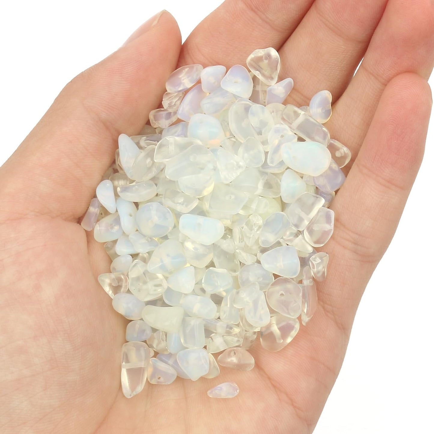 30in White Opalite Natural Chip Stone Beads 5-8mm About 230pcs, Irregular Drilled Translucent White Bead for Bracelets Jewelry Making Supplies for Adults, DIY Crafts.
