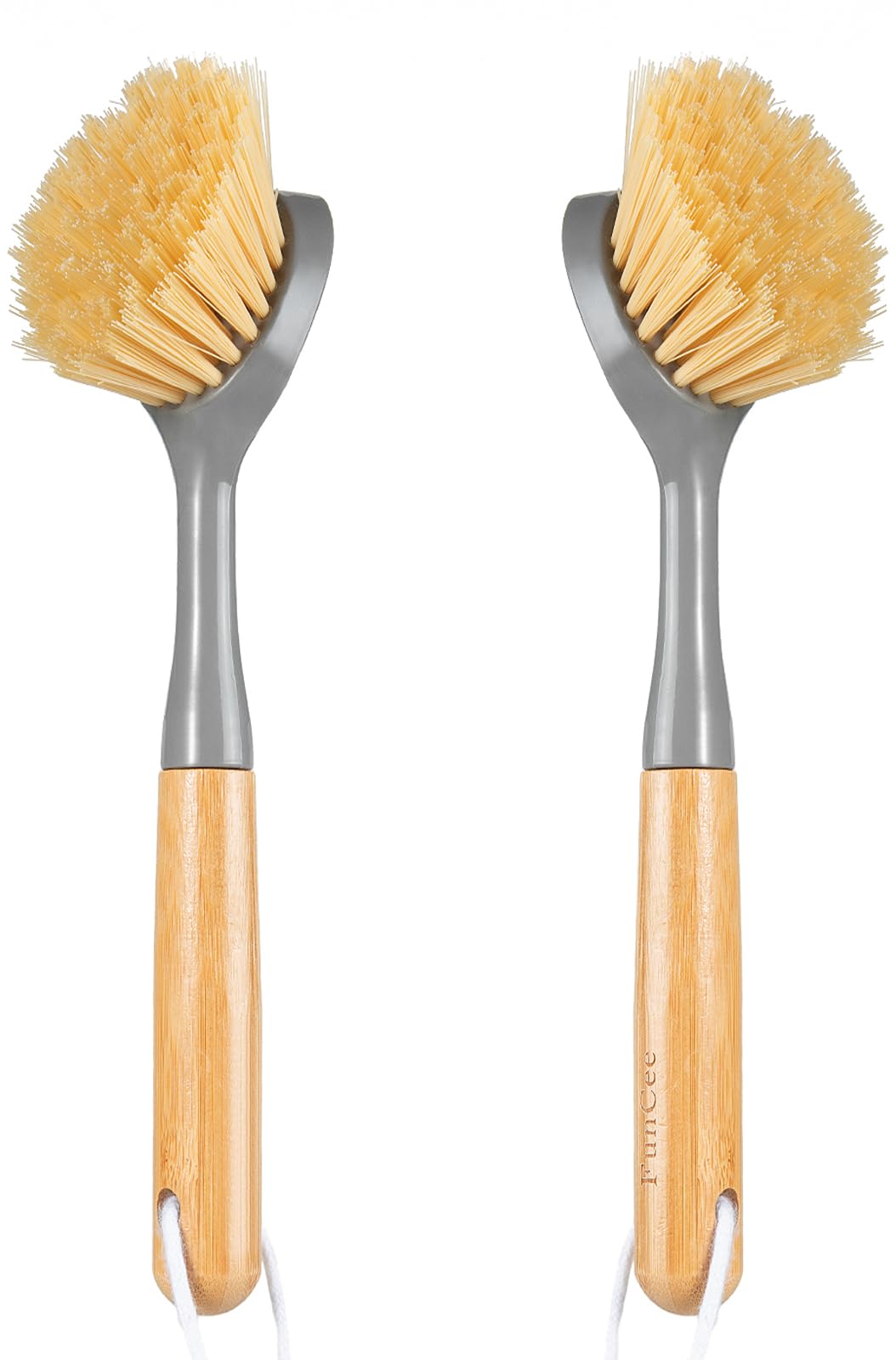 2 Pack Dish Brushes with Bamboo Handle, Kitchen Dish Scrubber Built-in Scraper, Scrub Brush for Pans, Pots, Counter & Kitchen Sink Cleaning, Dishwashing and Cleaning, Perfect Cleaning Tools, Gray