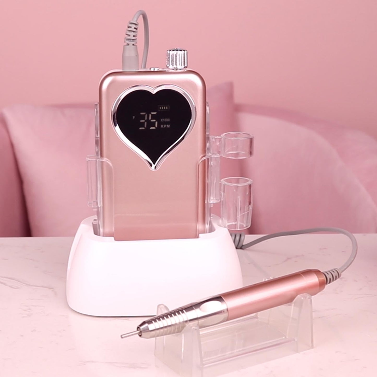 Luocute Electric Nail File, Professional Nail Drill Machine 35000 RPM Rechargeable Cordless with 6 Professional Bits LCD Display for Acrylic Gel Nails Manicure (US Plug)