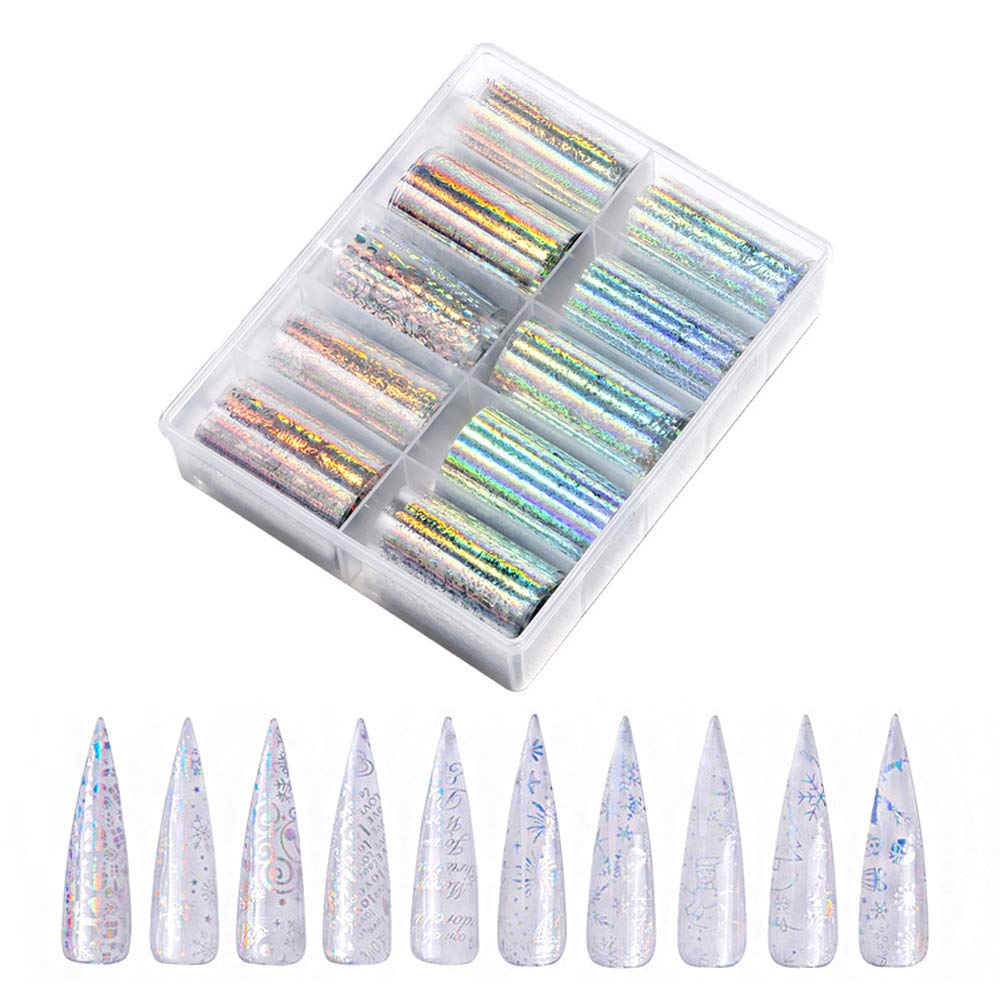 3 Boxes Christmas Nail Art Foil Transfer Stickers, Kalolary Christmas Nail Foil Transfer Wraps Snowflake Santa Nail Decals Adhesive Glitters Acrylic DIY Xmas Nail Decoration, 30 Rolls