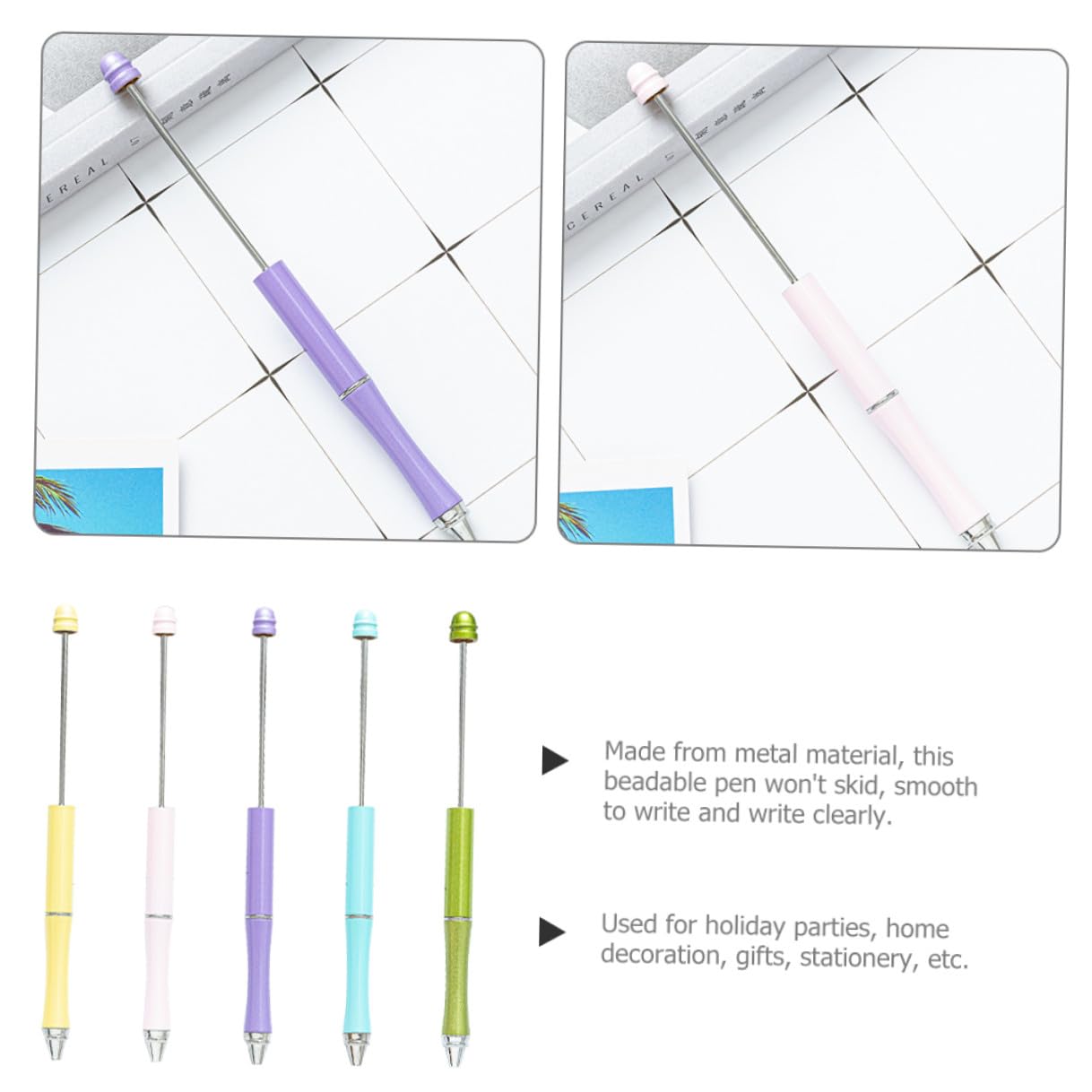 OSOLADY 5pcs Metal Ballpoint Pens Beaded DIY Craft Pen Set for Office School Daily Writing Adult and Household Use