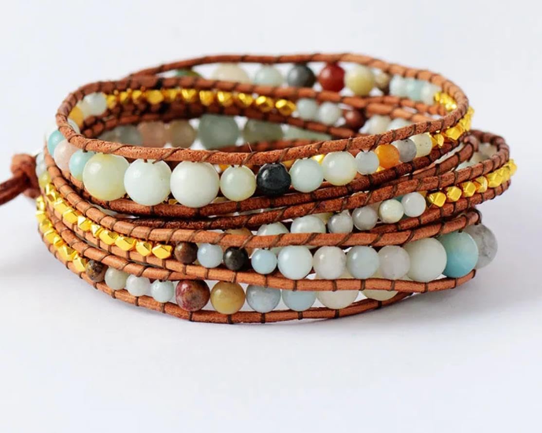 ZOSOJONA Handmade Boho Wrap Bracelet For Women Adjustable Nature Stone Turquoise Crystal Beaded Bracelets