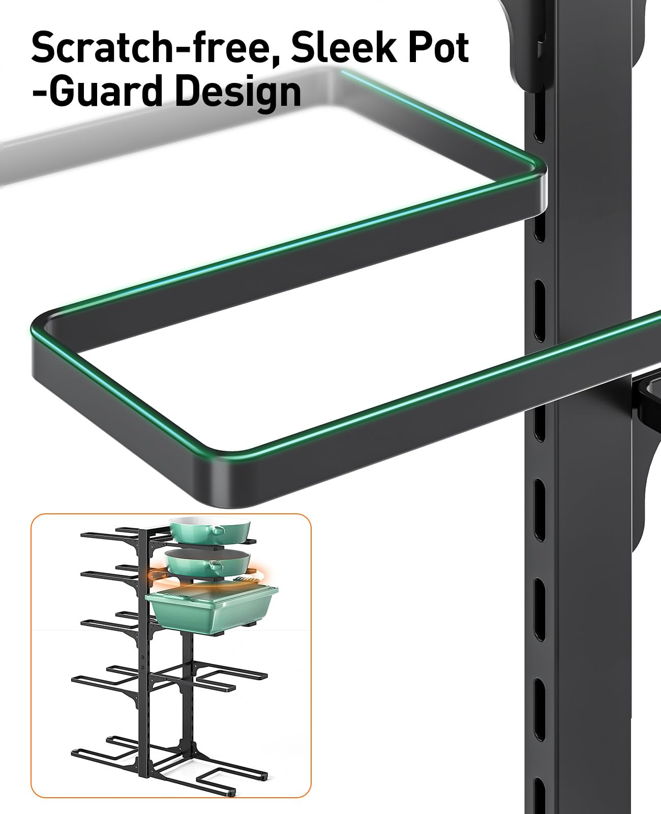 ORDORA 10-Tier Pots and Pans Organizer under Cabinet, Kitchen Cabinet Organizers and Storage, Heavy Duty Pots and Pan Storage Rack Organizer inside Cabinet, Adjustable