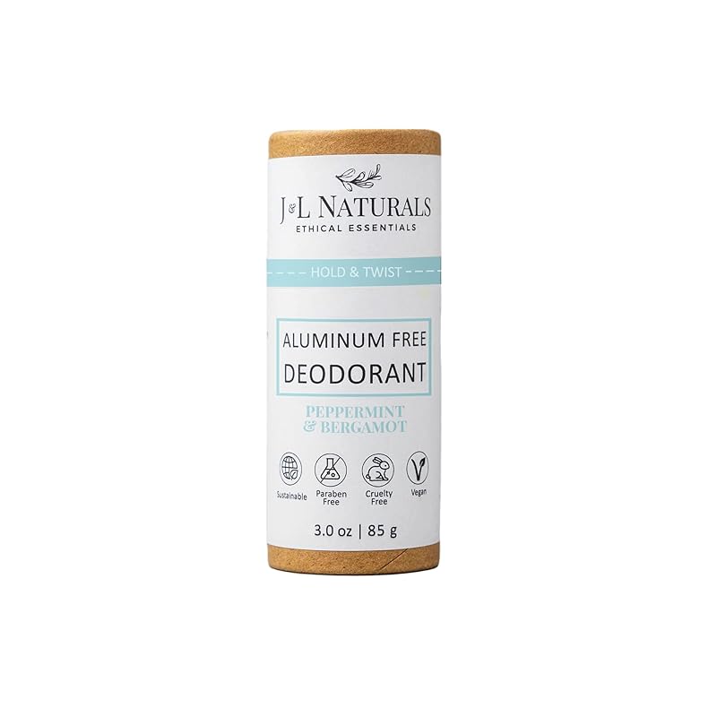 J&L Naturals Aluminum Free Deodorant for Men & Women | 100% Natural Ingredients With Coconut Oil, Shea Butter, & Essential Oils | Sustainable, Eco-Friendly (Peppermint & Bergamot, 3.0 Oz (Single))