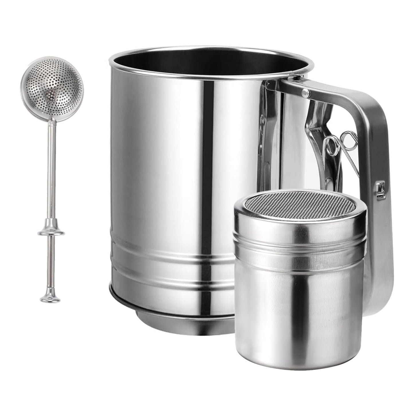Flour Sifter, 3 in 1 Stainless Steel Sifter for Baking, 3 Cup Double Layer Fine Mesh Sifter, Powdered Sugar Shaker Duster Set for Baking Cakes, Pastries, Pies, Cupcakes and Desserts