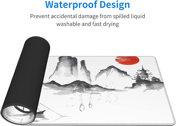 Japan Traditional Painting Extended Big Mouse Pad Large,XL Gaming Mouse Pad Desk Pad,31.5x11.8inch Long Computer Keyboard Mouse Mat Mousepad with 3mm Non-Slip Base for Home Office Work-Boating Sunset