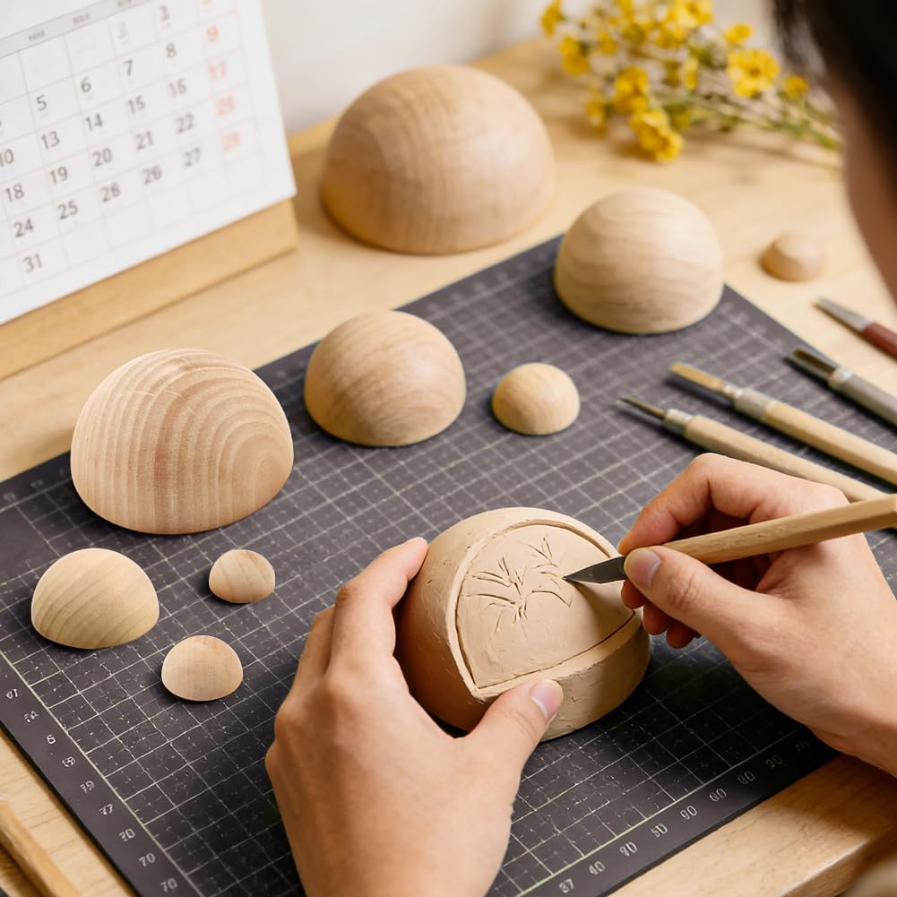 8 Pcs Half Round Pottery Tools Set, 8 Sizes Wooden Hemisphere Ceramic Top Tool, Pottery Plate Press Tool Clay Tools for Making Ceramic Bowls and Plates