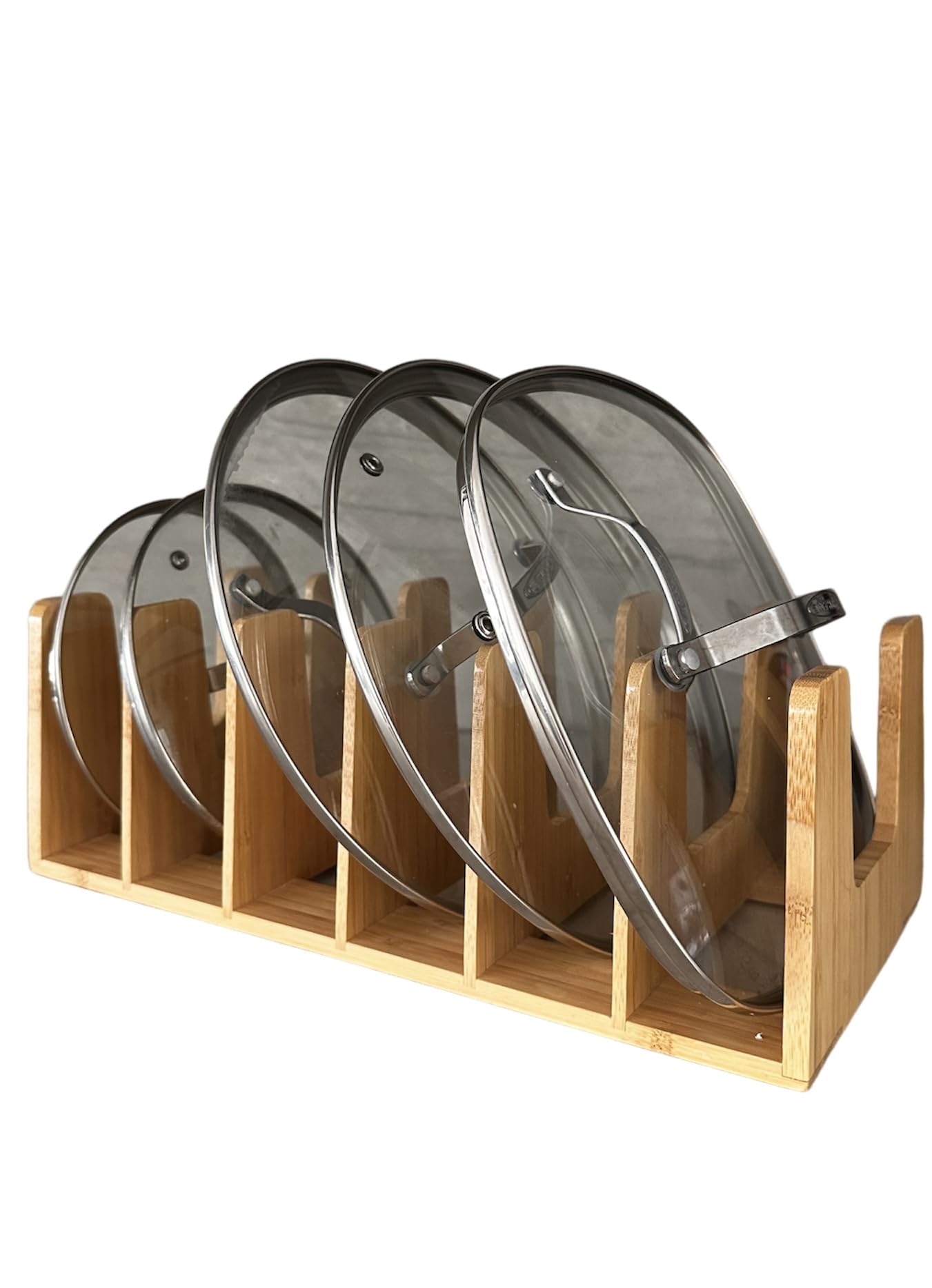 KANDOHAUS Kitchen Cabinet Organizer - Sturdy Bamboo Pot and Pan Organizer for Inside Cabinet - Multiuse Lid Organizer - Durable & Minimalist Kitchen Cabinet Organizer