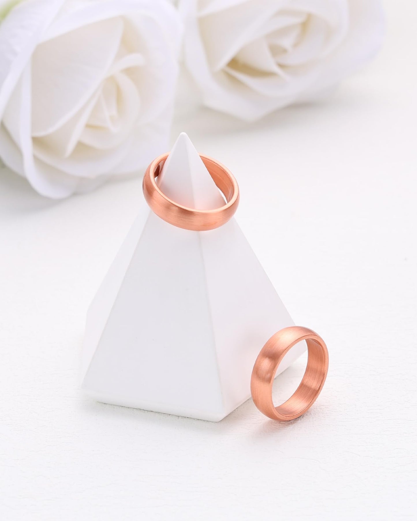 MagEnergy 2Pcs Solid Pure Copper Ring for Men & Women, Uncoated 6mm Wide, Non-Magnetic Smooth Polish, Sizes 4.5-10.5 (6.5)