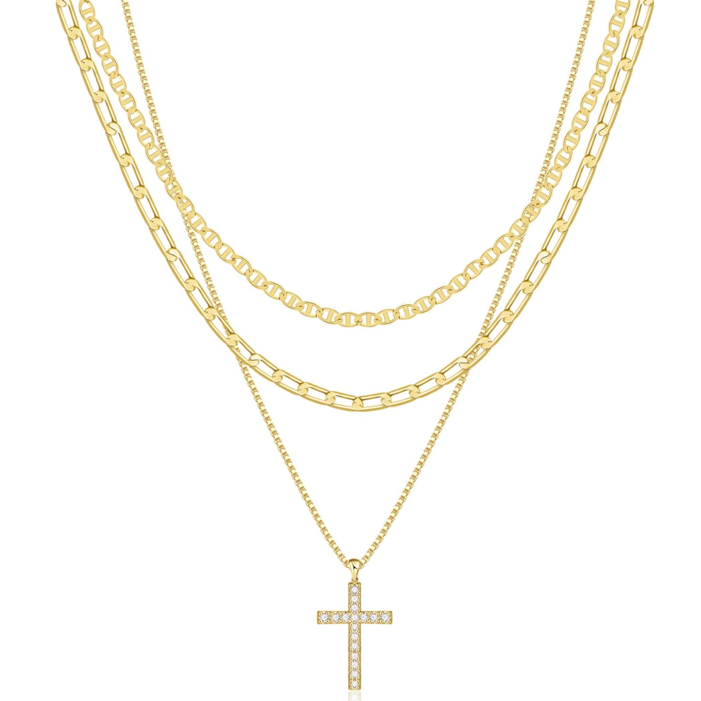MFRYK Gold Necklaces Stack For Women,14K Gold Plated Simple Layered Choker Necklaces,Stackable Multilayer Gold Small Square Pendant Box Paperclip Chain Layering Necklaces Set Jewelry Gift for Women