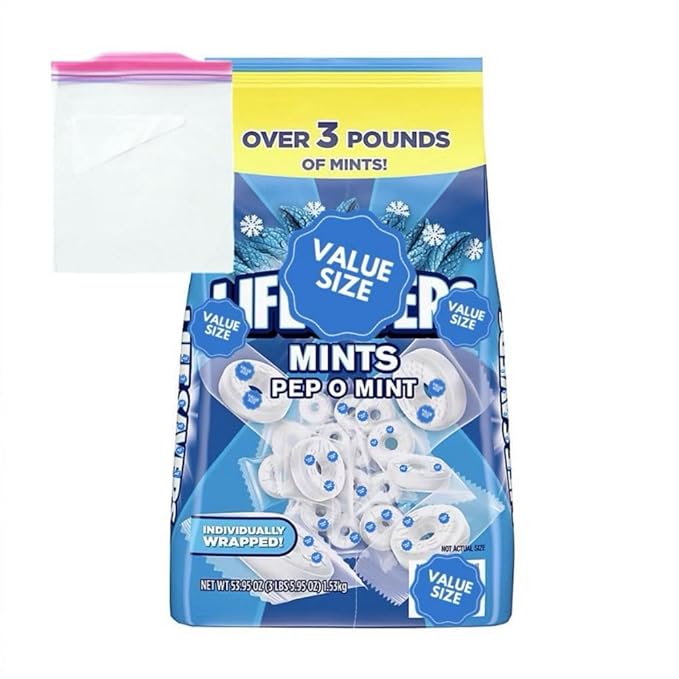 LifeSave Pep O Mint Breath Individually Wrapped Mints, 3.5 lbs Bag w/A Storage Bag