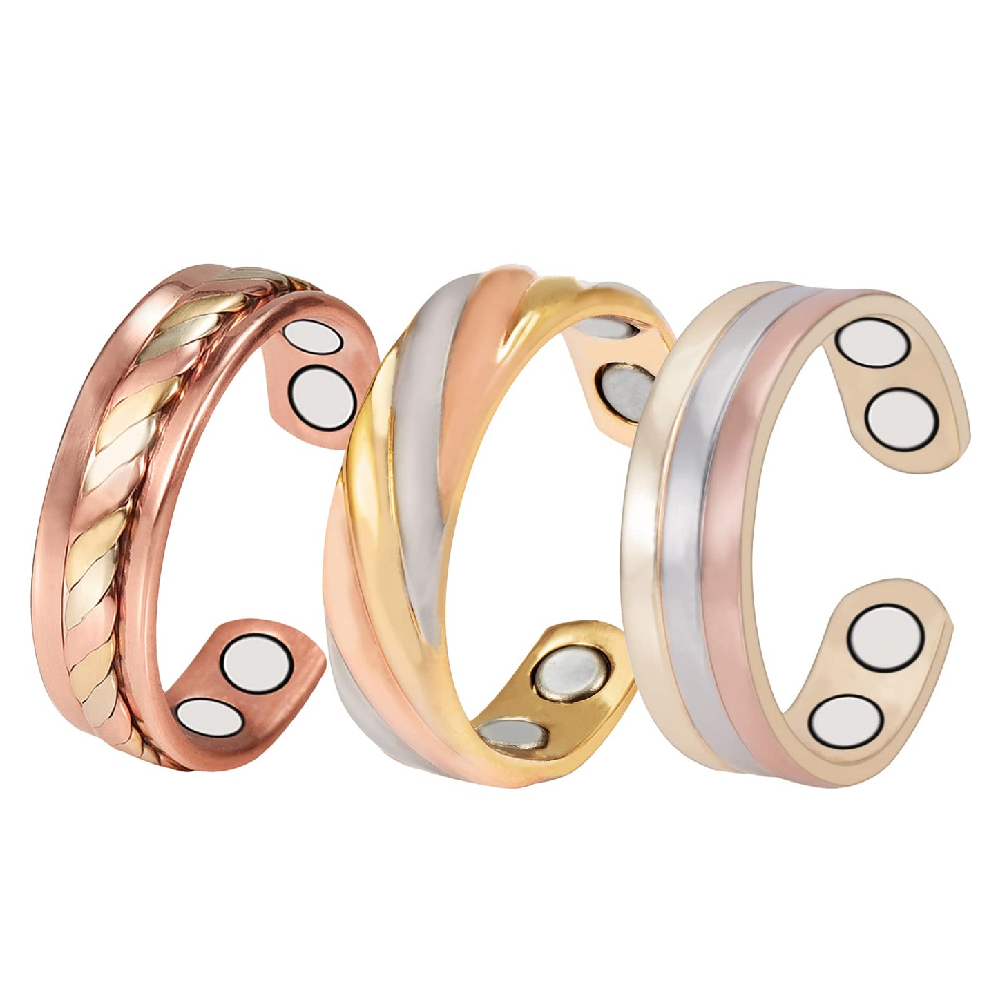EnerMagiX Copper Rings for Women, 2.3inch Tricolor Gold Pure Copper Applicable 3PCS Suit Ring, with Magnet Mother's Day Gift