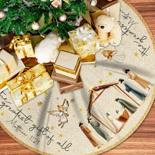 Christmas Tree Skirt Nativity Scene,Jesus Christmas Tree Skirt 48Inch