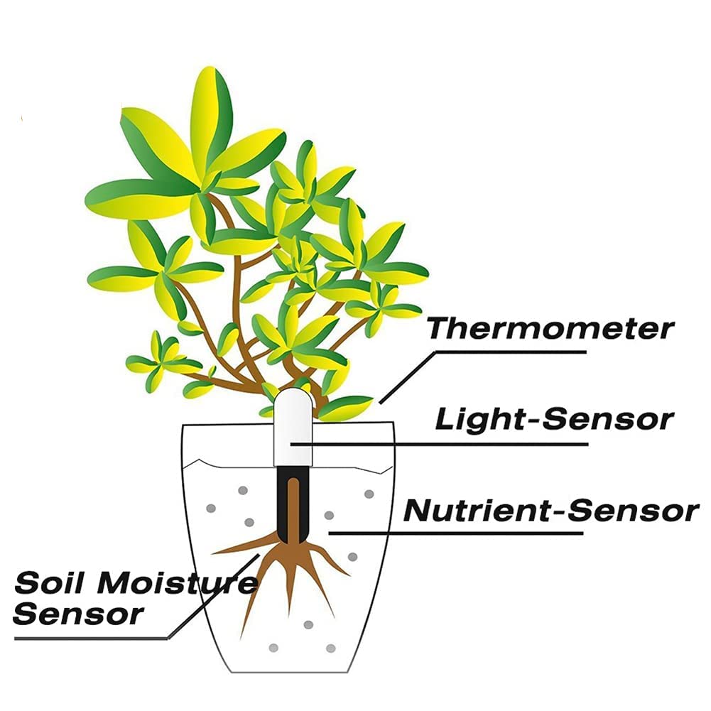 Soil Moisture Meter 4 in 1,Plant Water Monitor,Automatically detect Moisture/Temperature/Light/Fertility,Can Connect to Mobile Phone via Bluetooth,Hygrometer Sensor for Indoor Plants (2pc)