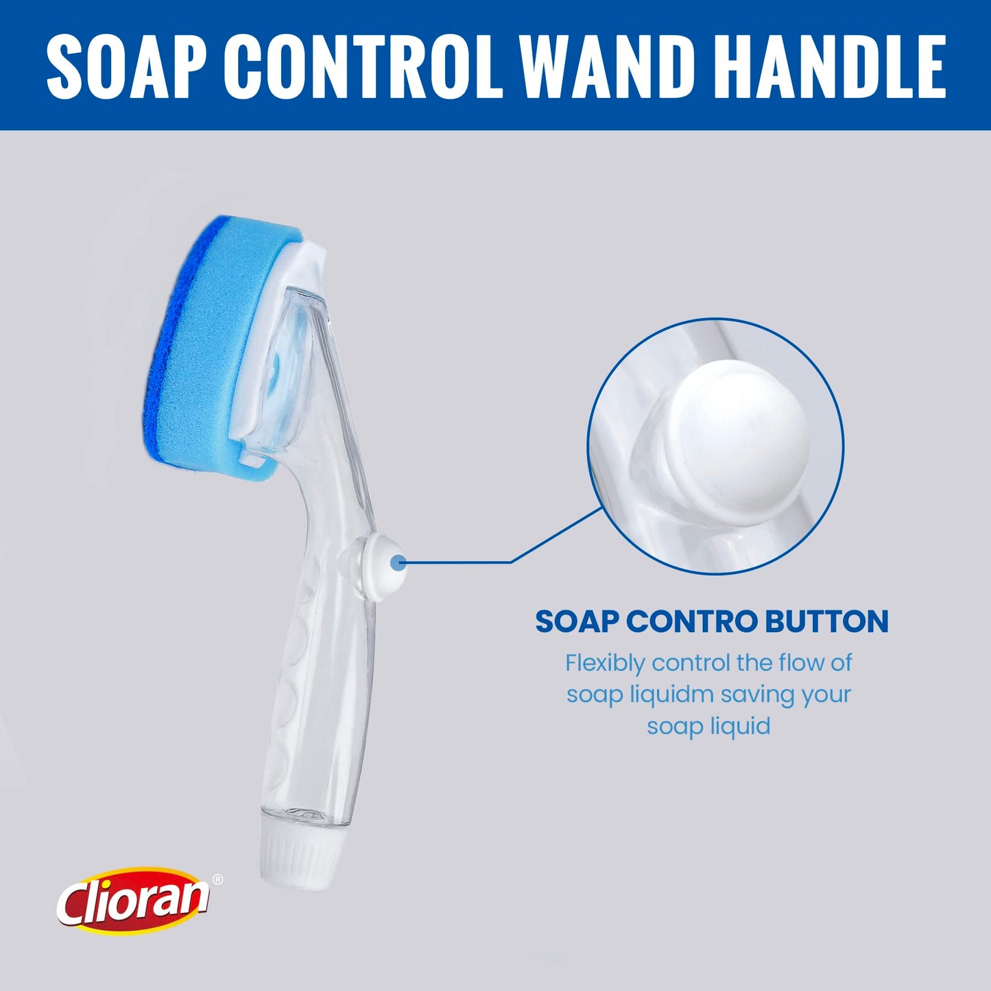 Clioran Dishwand Refills Sponges Heads with Soap Control Handle, 6 Non-Scratch Replacement Sponge Head for Dish Wand,Leak-Proof Handle,Universal Compatible Soap Dispensing Brush for Kitchen,Dishwasher