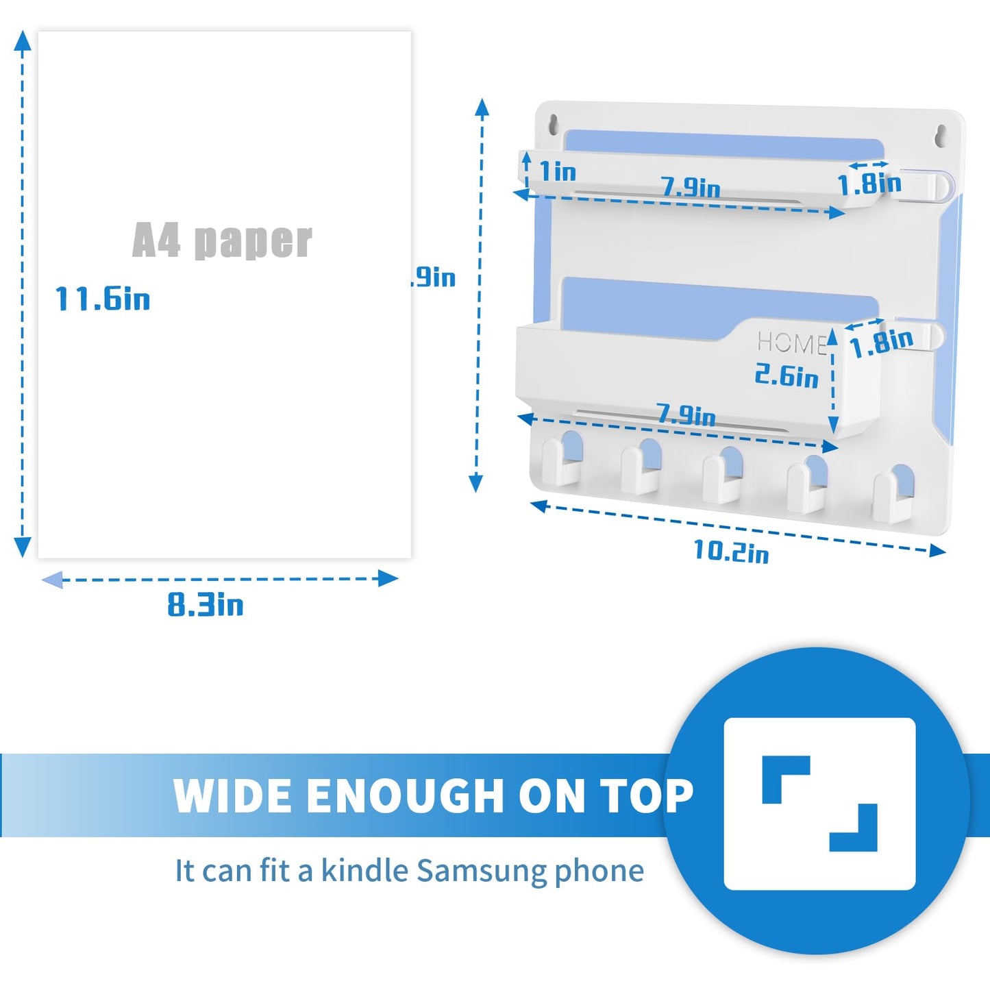 YONGAIJIA Bedside Wall Mount Shelf, Adhesive Organizer for Remote, Phone, Glasses. Accessories Storage Suitable for College Dorm, Bunk Bed, Bedroom, RV (White)
