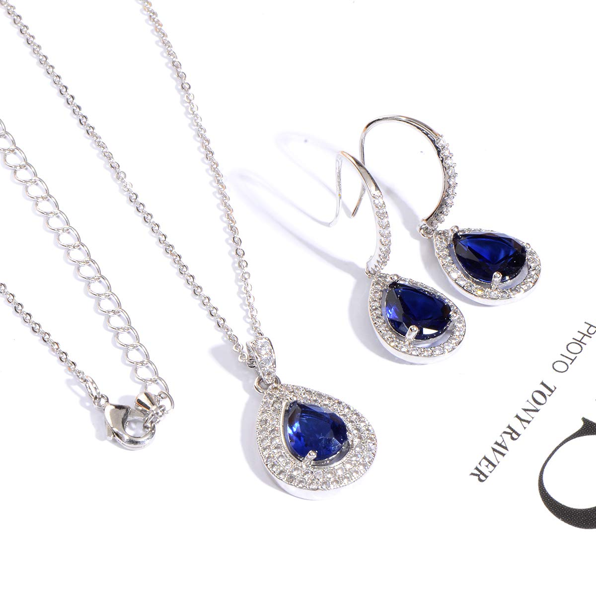 pear shape jewelry set sapphire blue