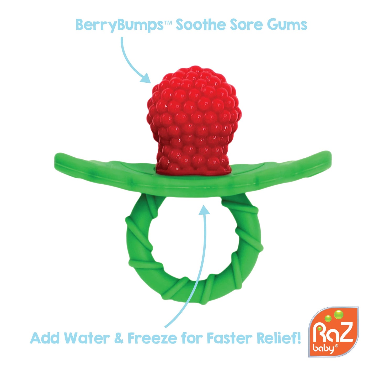 RaZbaby RaZberry and Chompy Teether for Teething Relief - BPA Free, Hand's Free Designed to Soothe Sore Gums and Teether - 2 of Each - 3M+