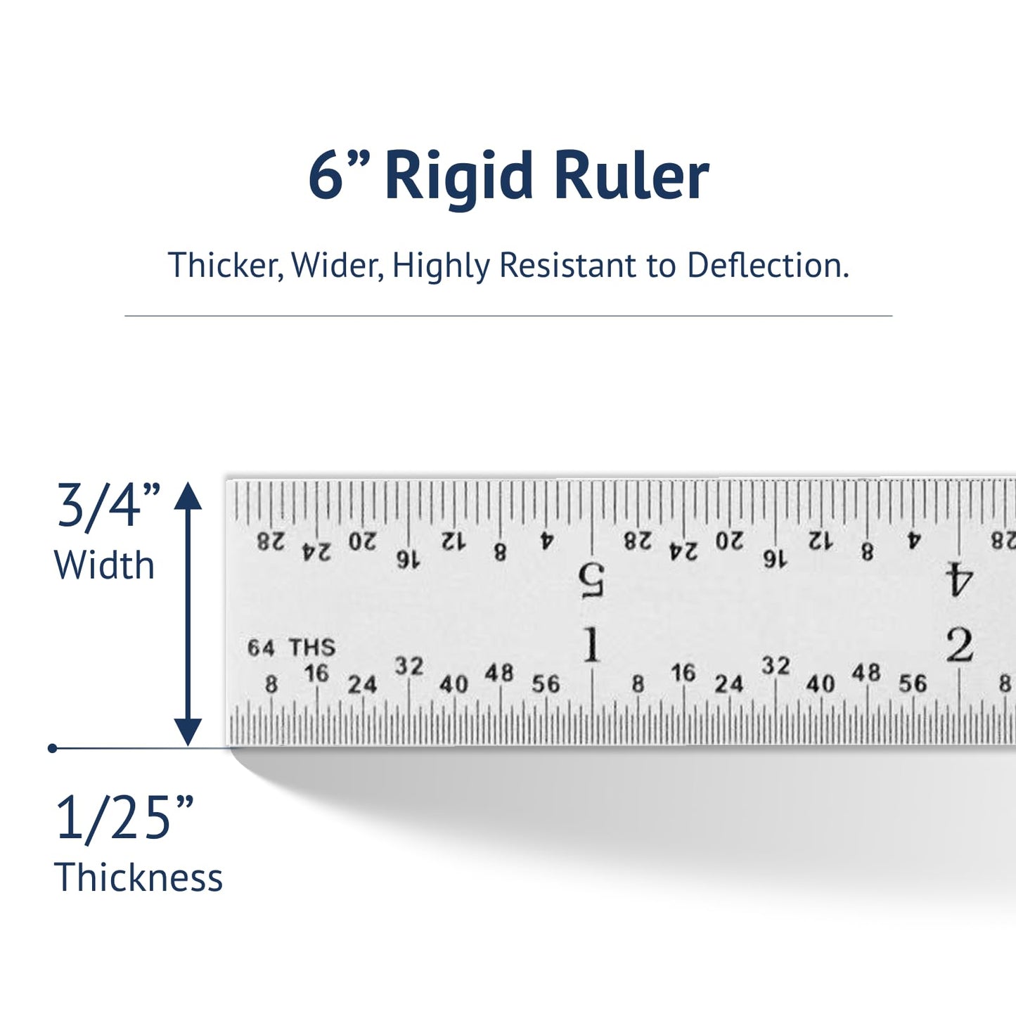 PEC Tools 6” Machinist Rule, Spring Tempered Steel Rule with Satin Chrome Finish, 3/64" Thick x 3/4" Wide, Rigid Metal Ruler with Inch Graduation(3R), High Precision Measuring Tool, Made in USA