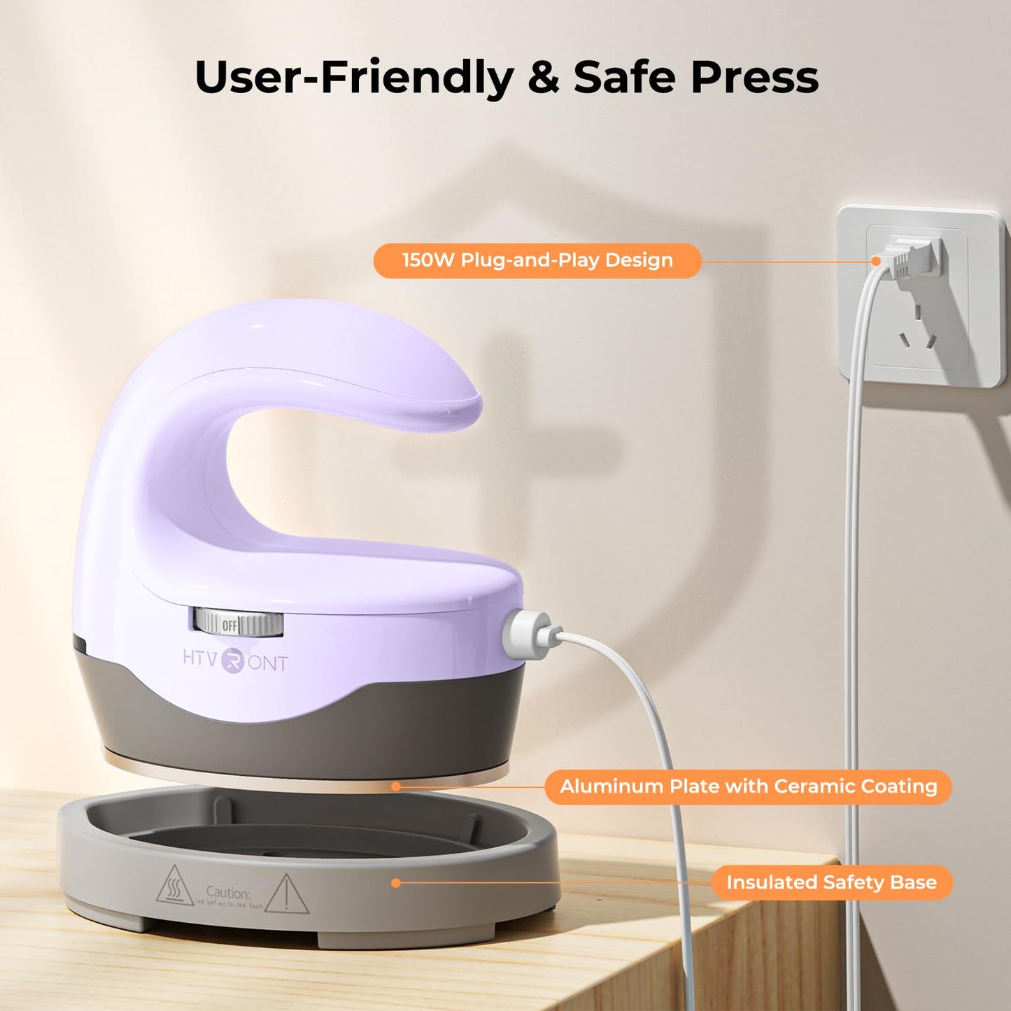 HTVRONT Heat Press H1 Mini Heat Press Machine, Small Heat Press for Perler Beads, Portable Iron Press Machine for T Shirts, Hats, Heating Transfer Projects (H1 Lavender Purple)