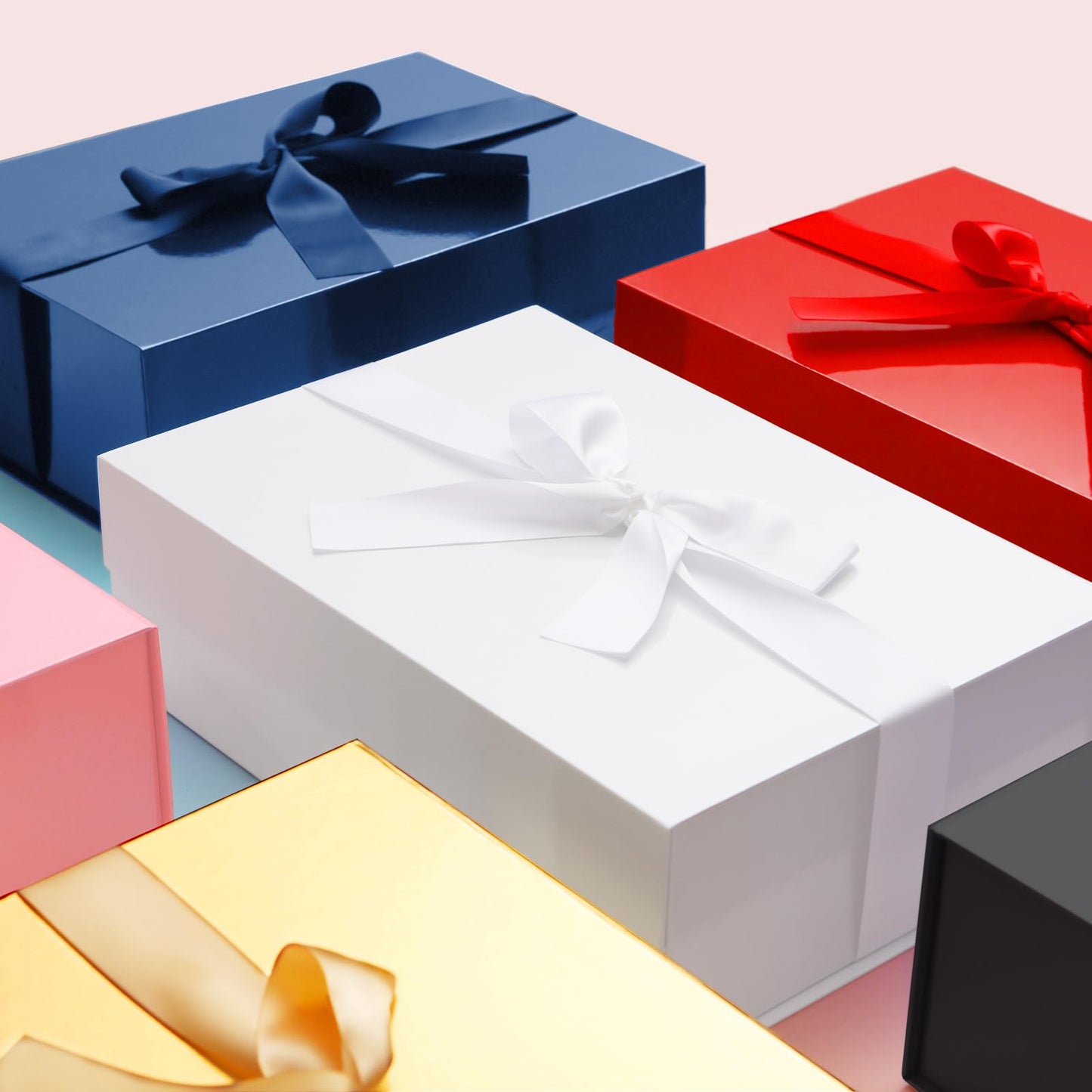 HAPPY POTATO 5 Large Gift Boxes withLid and Ribbon 11.5x8.1x3.8 Inches, Groomsmen Proposal Boxes, Magnetic Blue Gift Boxes for Presents (Glossy Blue, Pack of 5)