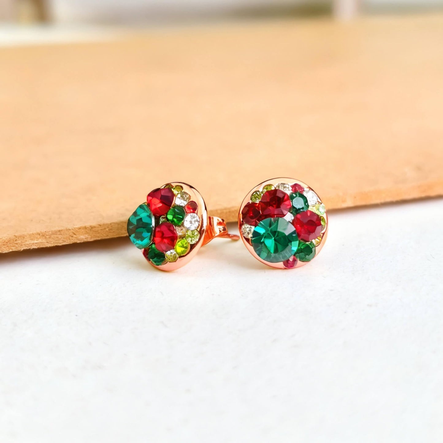 Multicolored Austrian Crystal Rhinestone Stud Earrings for Women Fashion S925 Sterling Silver Hypoallergenic Jewelry (Christmas Glow)