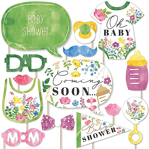 Big Dot of Happiness Wildflower Baby Shower Photo Booth Props Kit - Premium 20-Piece Set with Sticks, DIY Party Decorations, Professional Studio Quality - color: Wildflower
