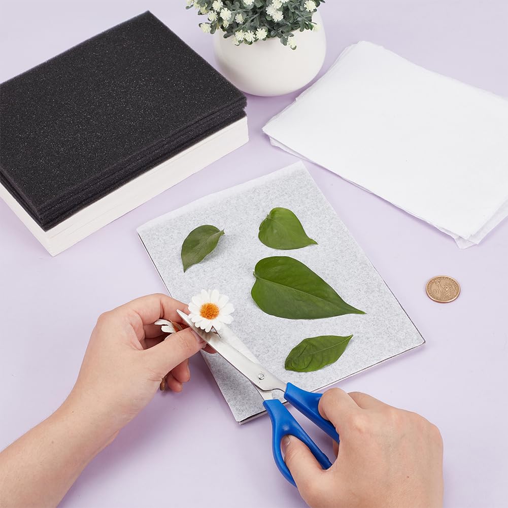 BENECREAT 50pcs Flower Pressing Kit, 10pcs Absorbent Paper, 10pcs Sponge, 30pcs Lining Blotter Paper for Dried Flower Crafts, Scrapbooking, Invitations