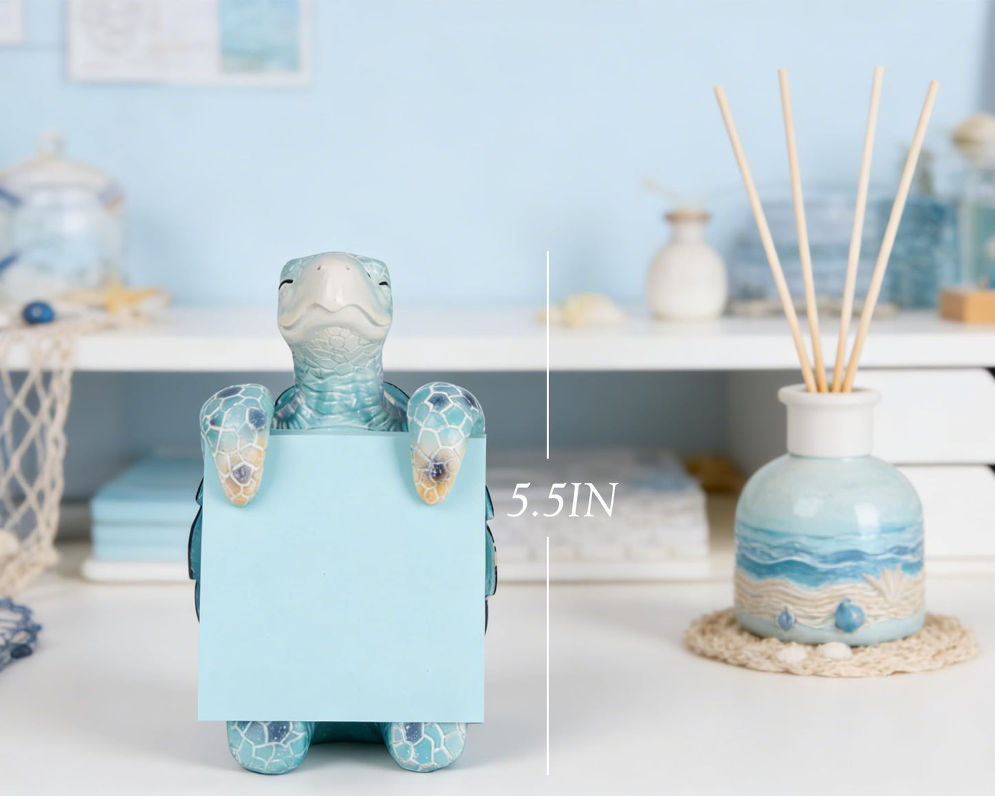Sea Turtle Pop-up Sticky Note Dispenser, Includes 1 Pad of 3x3 in Super Sticky Notes, 100 Sheets, Resin Cute Handmade Desk Holder for Office & Home, Coastal Beach Decorations