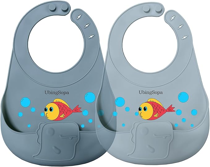 Silicone Baby Bibs – Adjustable, Soft, Waterproof & Durable, with Large Food-Catching Pocket, Feeding-Friendly