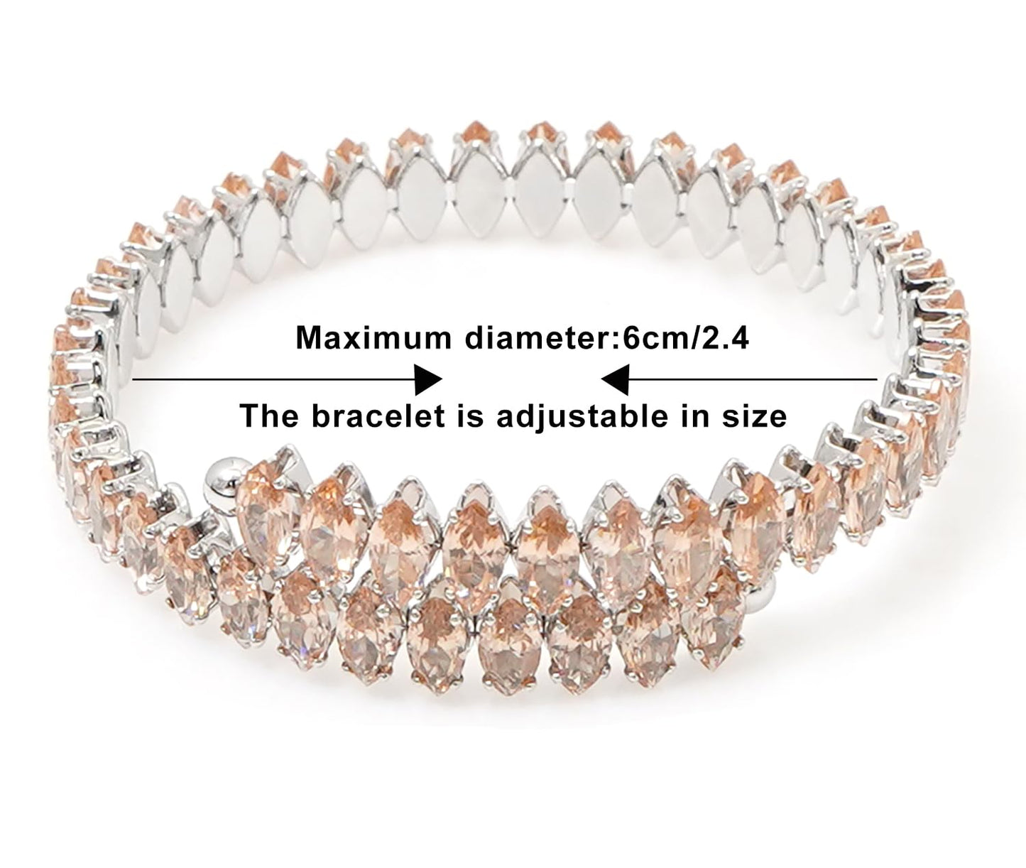 Wovanoo Rhinestone Cuff Bracelet Cubic Zirconia Tennis Bracelets Open Adjustable Bangle for Women Silver Champagne
