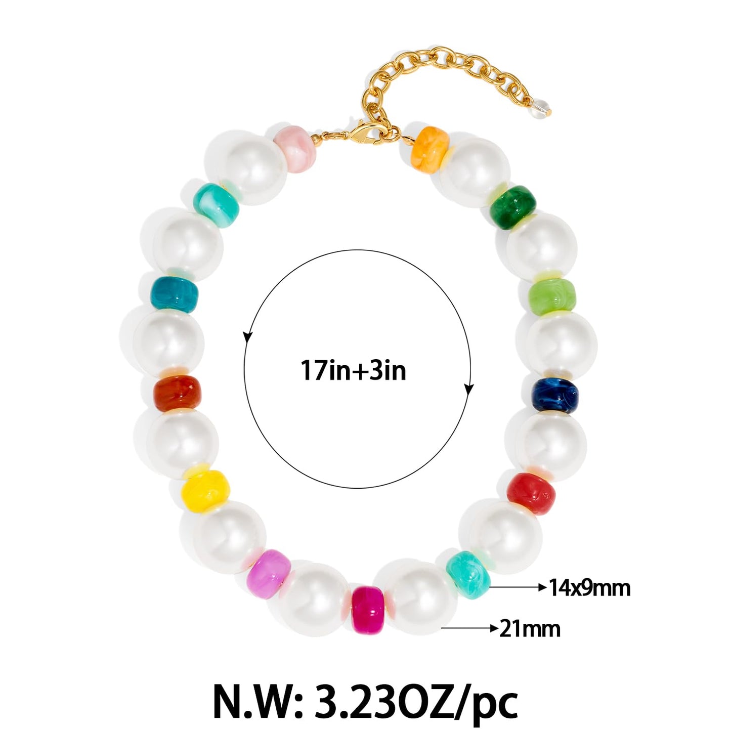 FAUTHENTICUTE Large Pearl Beaded Necklace Chunky Pearl Choker with Vibrant Colorful Spacer Beads Boho Collar Statement Jewelry Trendy Gift for Women