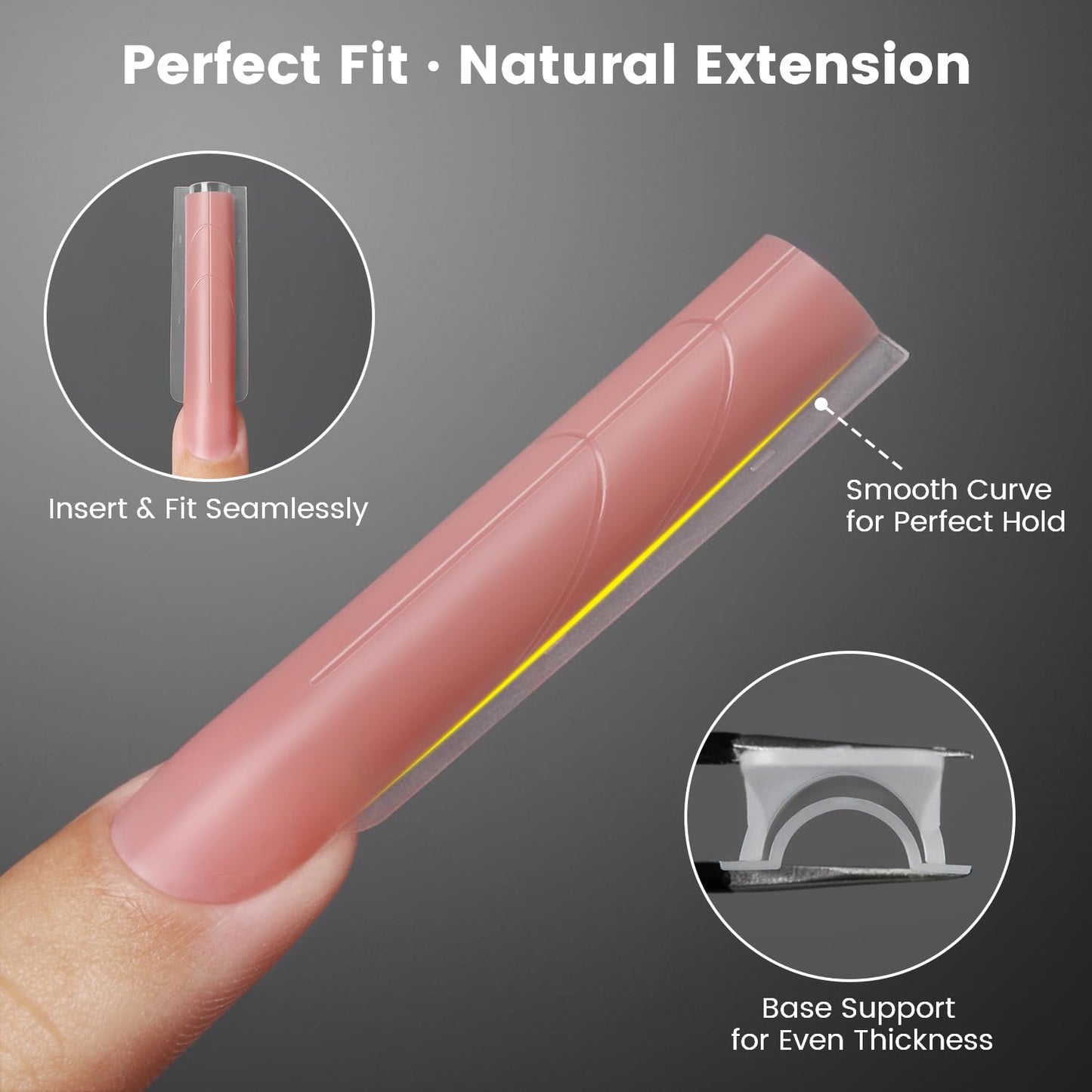 YOKEFELLOW Original Sandwich Nails Dual Forms - 240Pcs Long Coffin Nail Mold for Quick Nails Extension, No Paper Forms Needed, 15 Sizes Plastic Form, Salon Nail Art Tools(W556-Long Square)
