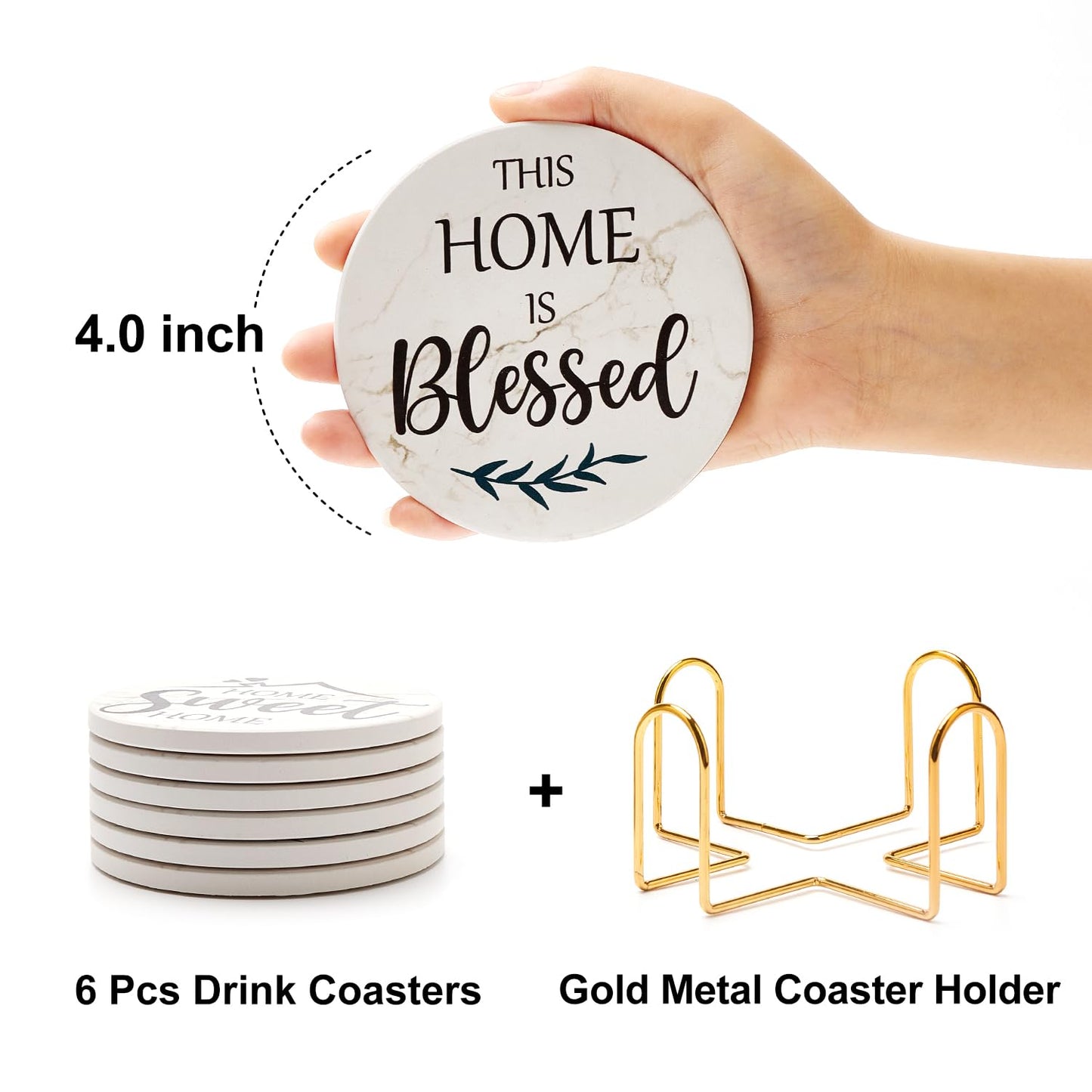 Housewarming Gifts for New Home Coasters Farmhouse Coffee Table Decor Set of 6 Pack Ceramic Cup Coaster Modern House Warming Gift Decorations Coster Cute Marble Drink Coasters Set