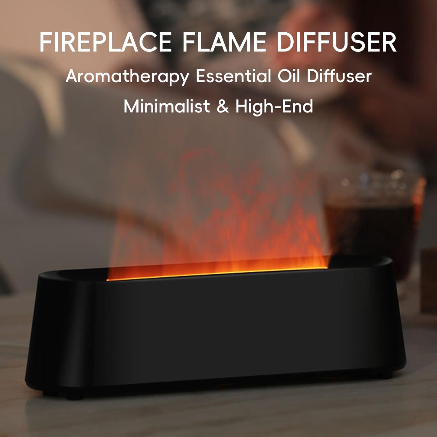 YALEDI Essential Oil Diffuser, Fireplace Flame Fire Oil Diffuser, 250ml Cool Mist Aromatherapy Humidifier, Scent Diffuser with 7 Colors Light, Remote Control, Timer & Auto-Off for Home, Room (Black)
