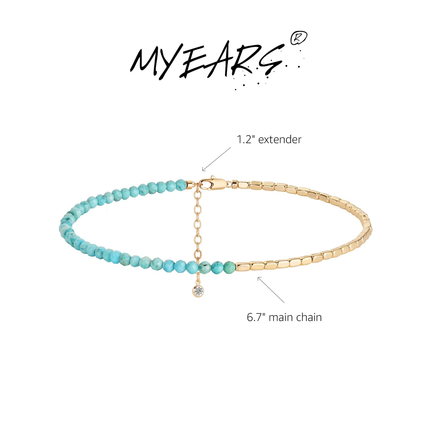 MYEARS Women Beaded Bracelet Gold Gemstone Turquoise 14K Simple Dainty Handmade Chain Everyday Boho Beach Jewelry