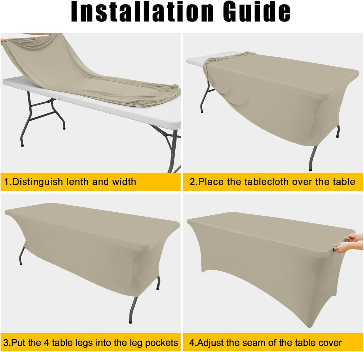 Smiry 2 Pack Spandex Table Cloth 8FT, Elastic Fitted Stretch Tablecloths, Washable and Wrinkle Free Rectangular Patio Table Cover for Outdoor, Wedding, Banquet (Taupe, 96Lx30Wx30H Inch)