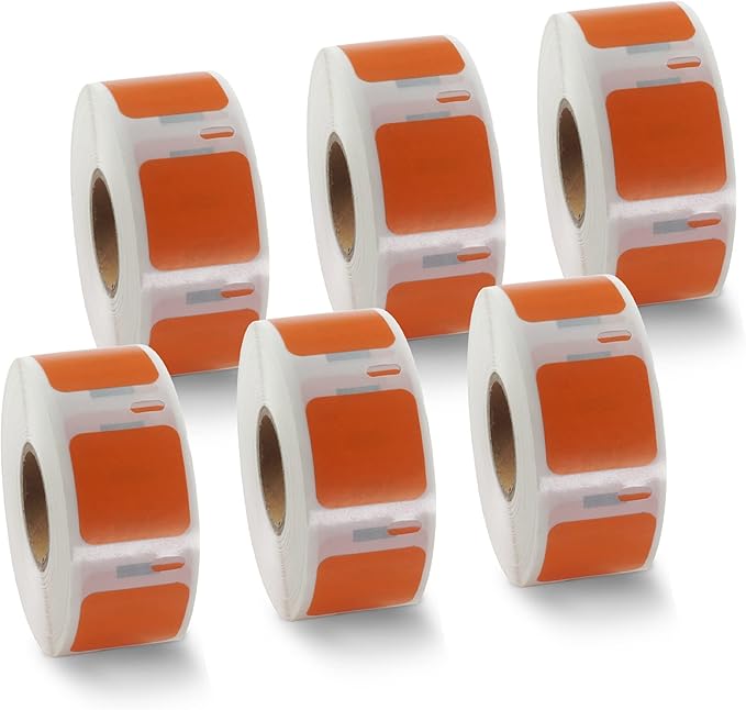 BETCKEY Colored Labels Compatible with Dymo 30332 (1" x 1") Square QR Code Labels, Compatible for Dymo LabelWriter Thermal 450, 4XL & Zebra Desktop Printers [6 Rolls, Orange]