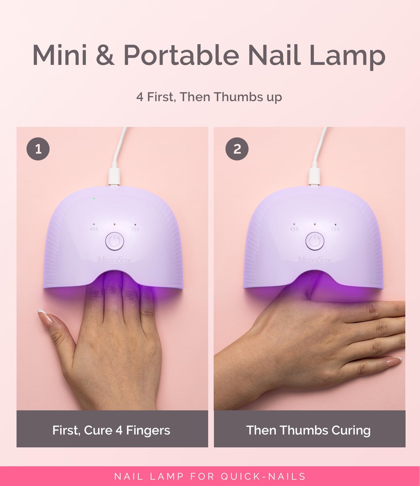MelodySusie Mini LED UV Nail Lamp with Lightweight Design, P-ART06F Nail Dryer with Simple Button Control Cures All Soft Gels at Home, Especially Half-Cured Gel, Base Coat & Top Coat Purple