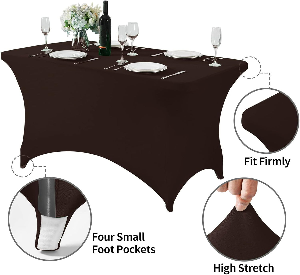 Spandex Table Cover for 4FT or 6ft or 8ft Table Universal Fitted Stretch Tablecloth for Party, Banquet, Wedding and Events-Chocolate