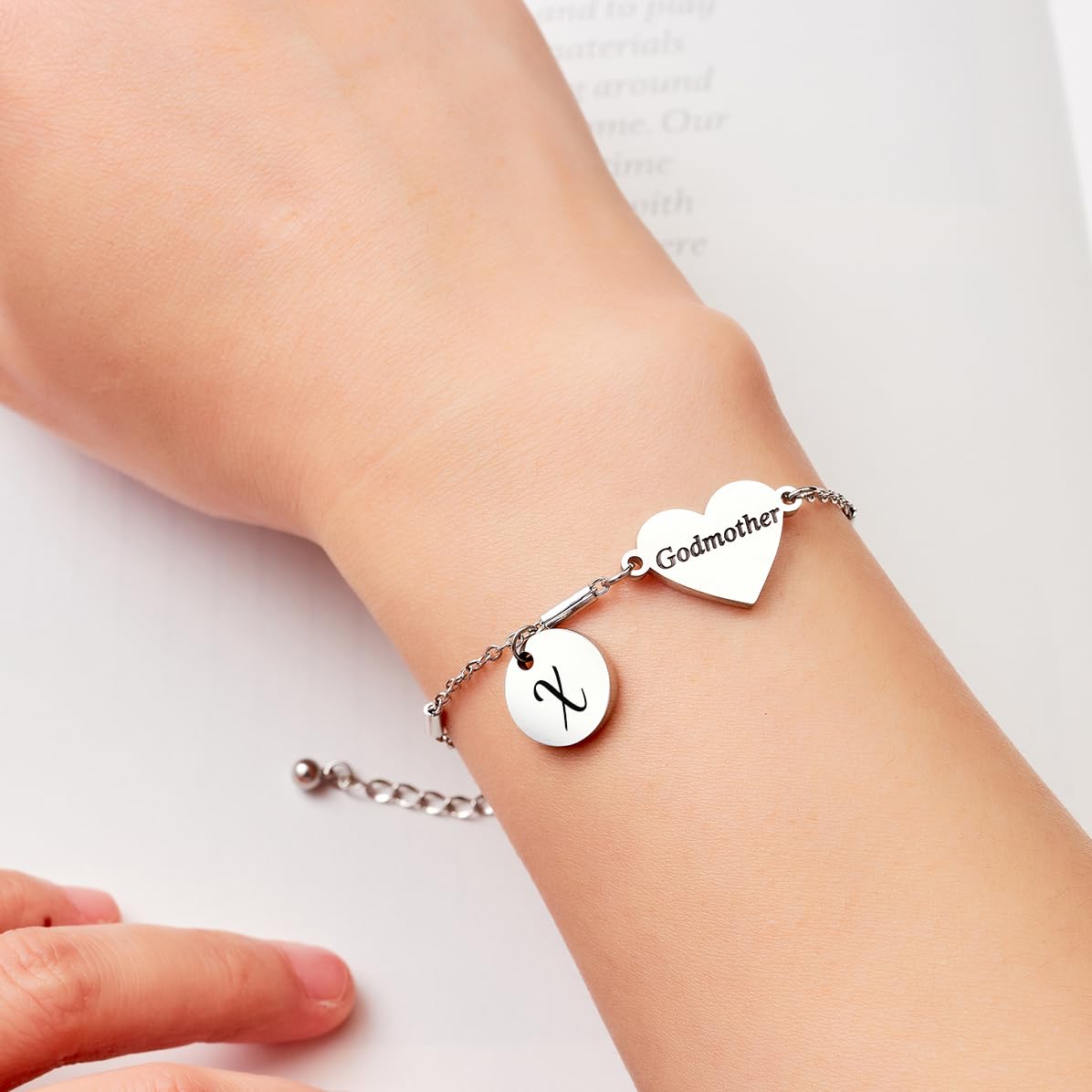 CHENVA Godmother Gifts Initial Bracelet Bangle for Women Gift for Godmother from Goddaughter (Godmother Bracelet X)