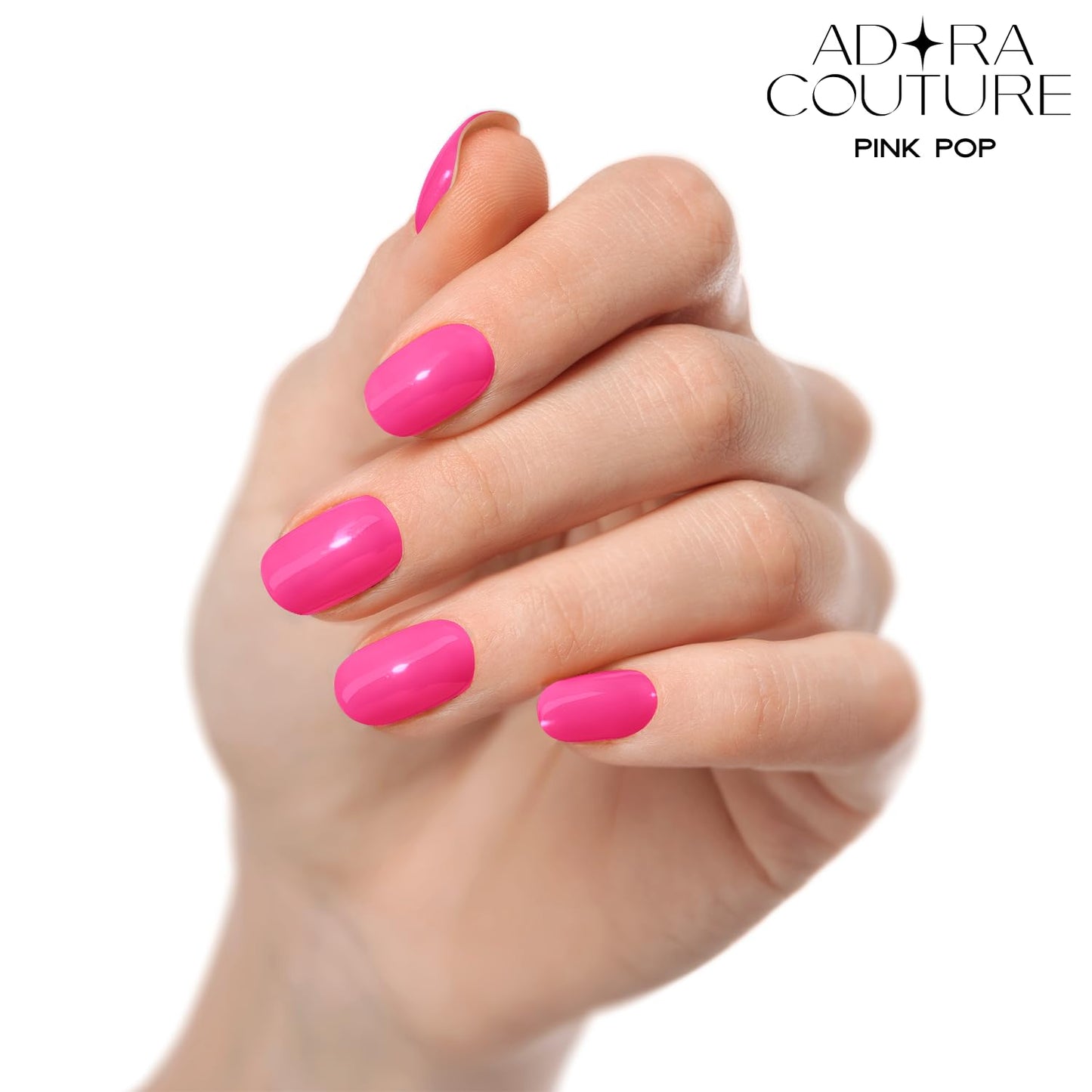Adora Couture Semi Cured Gel Nail Strips with 20 Pieces - UV Gel Stickers, Manicure Kit, Easy Application Wraps Includes Prep Pads, Nail File, Wooden Stick - UV Light Required (Pop Pink)