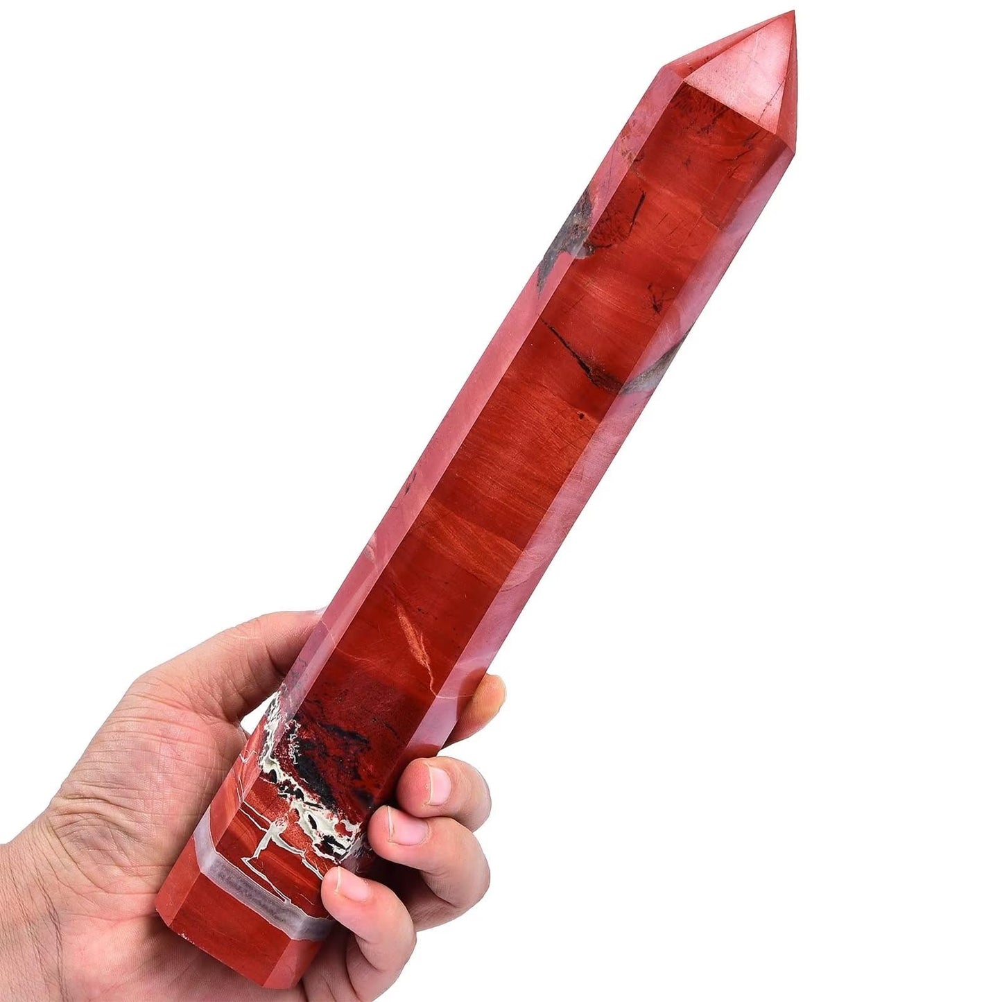 AMOYSTONE Red Jasper Obelisk Large Healing Crystal Stone Wand Tower 6 Faceted Column Reiki Chakra Meditation Therapy 2.2-2.6 LBS